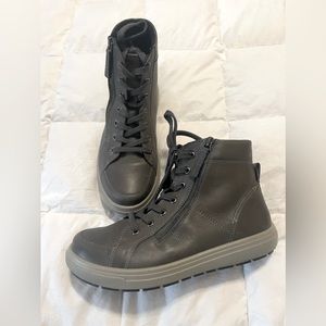 Hotter Ankle Boots, Gray leather,Flat, side zip